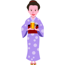 着物ママ 生ジョッキを運んでいる着物姿の居酒屋のママさんのイラスト