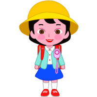 女子児童 黄色い安全帽とピンクの防犯ブザーを身に付けた女子児童のイラスト