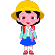 黄色い安全帽とピンクの防犯ブザーを身に付けた女子児童のイラスト