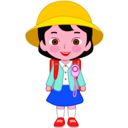 黄色い安全帽とピンクの防犯ブザーを身に付けた女子児童のイラスト