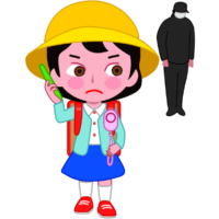 怪しい大人 後をつけて来た怪しい大人を警戒する小学生の女の子のイラスト
