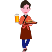 男性店員 料理とジョッキを運んでいる居酒屋の男性店員のイラスト