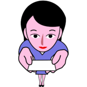 かしこまって名刺を出している女子社員キャラのイラスト