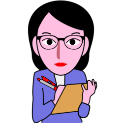 熱心にメモをとっている女子社員キャラクターのイラスト