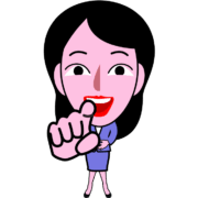 指をさして笑っている女子社員キャラのイラスト
