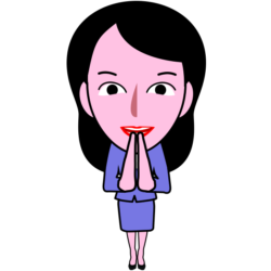 「おつかれさまです」と両手を合わせている女子社員キャラのイラスト