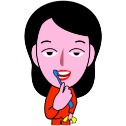 お休み前の歯磨きをしている女子社員キャラのイラスト