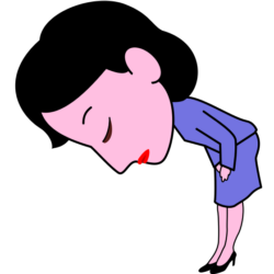 深々と頭を下げている女子社員キャラのイラスト