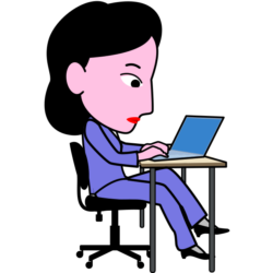 データを打ち込んでいる女子社員キャラのイラスト