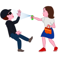 催涙スプレー 襲ってきた暴漢に催涙スプレーを噴射している女性のイラスト
