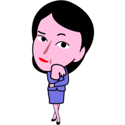 思案のポーズをしている女子社員キャラのイラスト