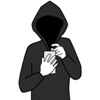 闇バイト スマホで闇バイトを探している実行犯のイラスト