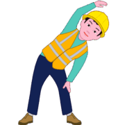 仕事前の準備体操をしている工事現場作業員のイラスト