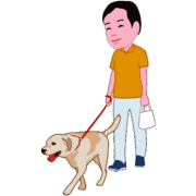 愛犬の散歩をしながら「ながら見守り」防犯活動をしているイラスト