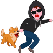 防犯犬に追いかけられて退散する泥棒のイラスト