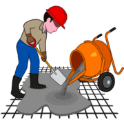 駐車場用地に土間コンクリートを打ち込んでいる作業員のイラスト