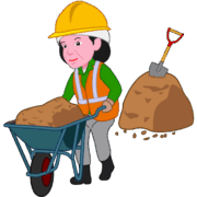 土木工事現場で活躍している女性作業員のイラスト