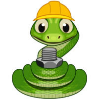 工事ヘビ ボルトに巻き付いてナットを締めている職人ヘビのイラスト