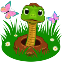 冬眠からさめた可愛い子どもヘビのイラスト