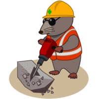 削岩機 削岩機でコンクリートの塊を砕いている工事モグラのイラスト