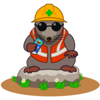 コーヒータイム 工事現場の休憩時間に缶コーヒーを飲んでいる工事モグラのイラスト