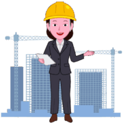 工事現場の説明をしている建設会社女性職員のイラスト