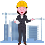 工事現場の説明をしている建設会社女性職員のイラスト