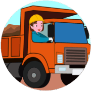 工事現場でダンプカーを運転している女性ドライバーのイラスト