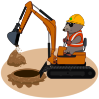 バックホー バックホーを使って穴を掘っている工事モグラキャラのイラスト
