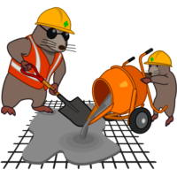 コンクリート敷き 工事モグラの親子がコンクリートを敷く工事を行っているイラスト