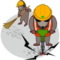 道路工事 削岩機で舗装道路に穴を開けている工事モグラのイラスト