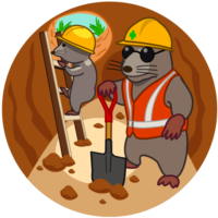 梯子 梯子を上っている子どもモグラを見守っている工事モグラのイラスト