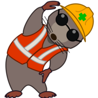 準備体操 工事現場で作業前にストレッチをして身体をほぐしている工事モグラのイラスト