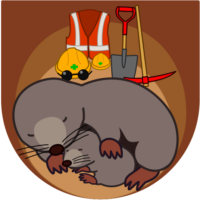 眠り 地下の穴の中でグッスリと眠っている工事モグラ親子のイラスト