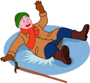 雪道転倒 凍った雪道に足を滑らせて転んでしまったお爺さんのイラスト