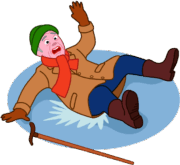 凍った雪道に足を滑らせて転んでしまったお爺さんのイラスト
