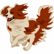 楽しそうに走っているコーイケルホンディエのイラスト