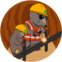 溶接工事 工事モグラが穴の中で工作物を溶接しているイラスト