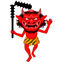 折れた金棒を持った間抜けな赤鬼のイラスト