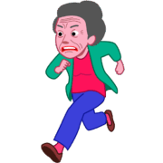 懸命に走っている元気なお婆さんのイラスト