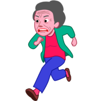 懸命に走っている元気なお婆さんのイラスト