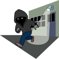 防犯センサーライト 防犯センサーライトが作動したので逃げ去る侵入者のイラスト