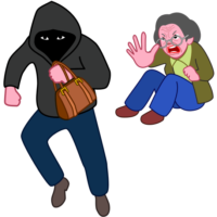 ひったくり バッグをひったくられて、座り込んでしまった高齢女性のイラスト