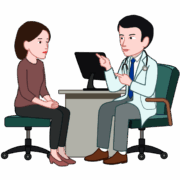若い女性患者に診断の説明をしている男性医師のイラスト