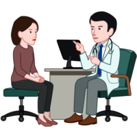 若い女性患者に診断の説明をしている男性医師のイラスト