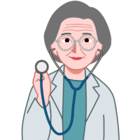 診察のために聴診器をあてようとしているベテラン女医のイラスト