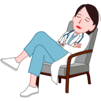 激務で疲れてしまい、椅子に座って居眠りしている女性医師のイラスト