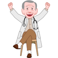 両手を上げて喜んでいる老医師のイラスト