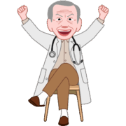 両手を上げて喜んでいる老医師のイラスト