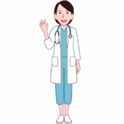 笑顔で手を振っている若い女性医師のイラスト